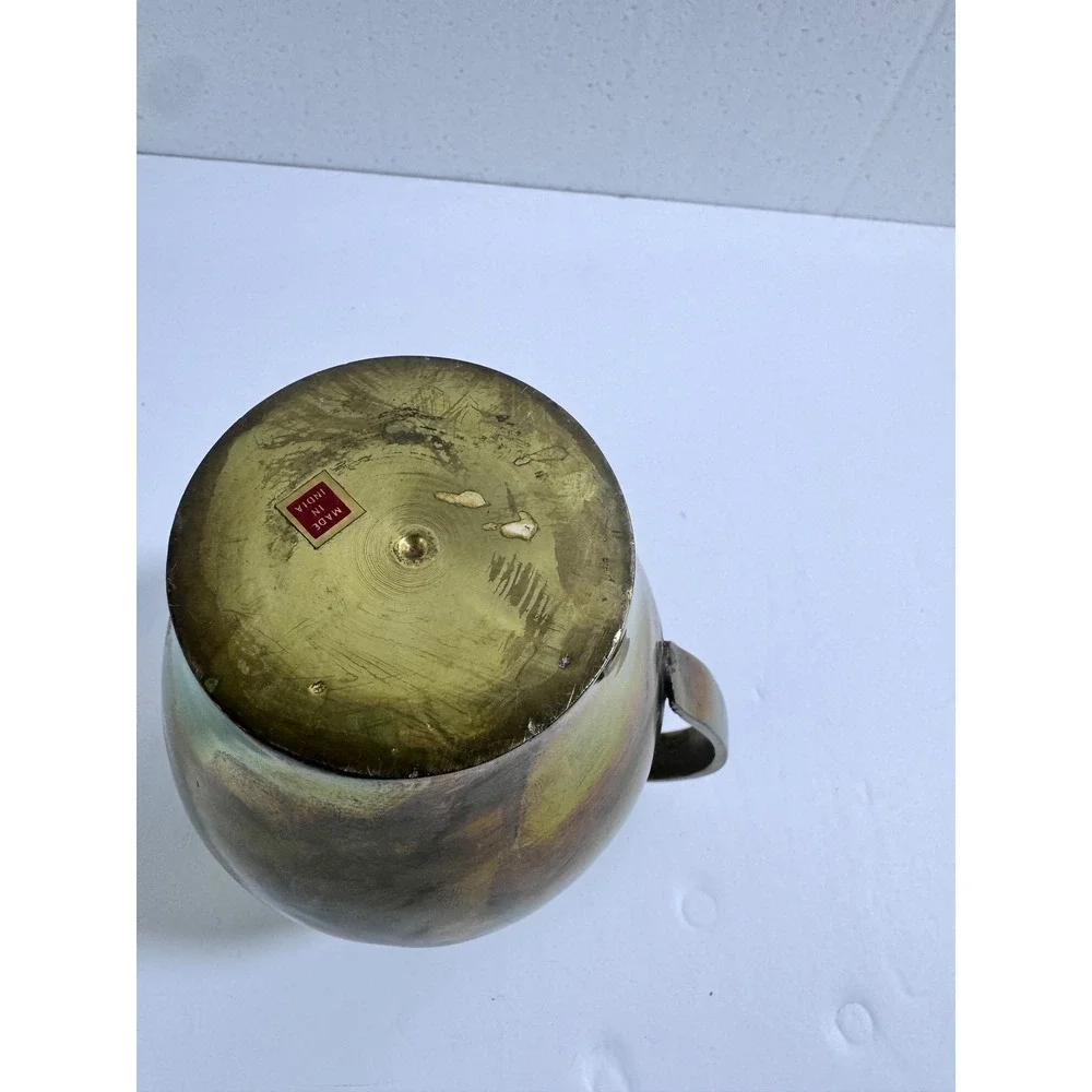Vintage Solid‎ Brass Pitcher Vase Made in India Hand Crafted Decorative Jug 6in